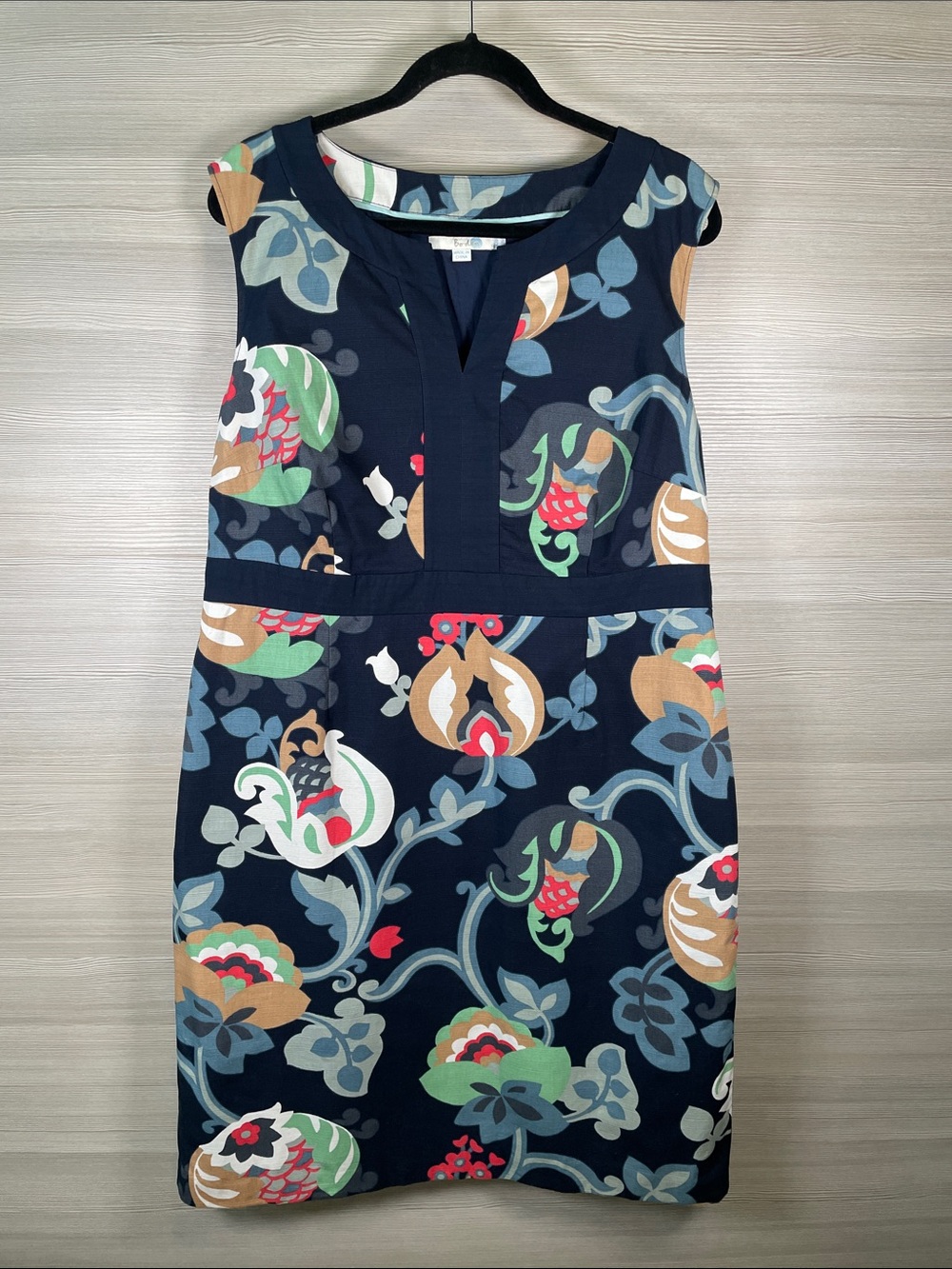 Boden 100% Cotton Floral Sheath Sleeveless Midi Dress Size 16R